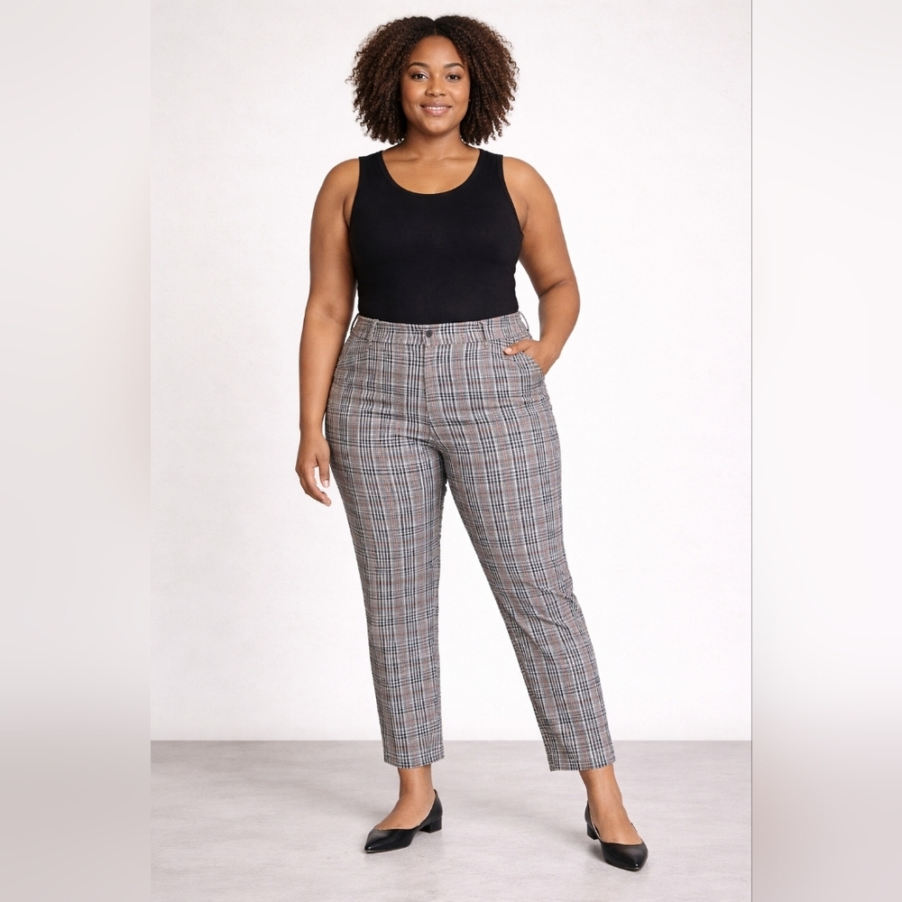Ava & Viv High Rise Plaid Ankle Pants 26W NWT Plus Size Stretch Work Trousers - Picture 4 of 12